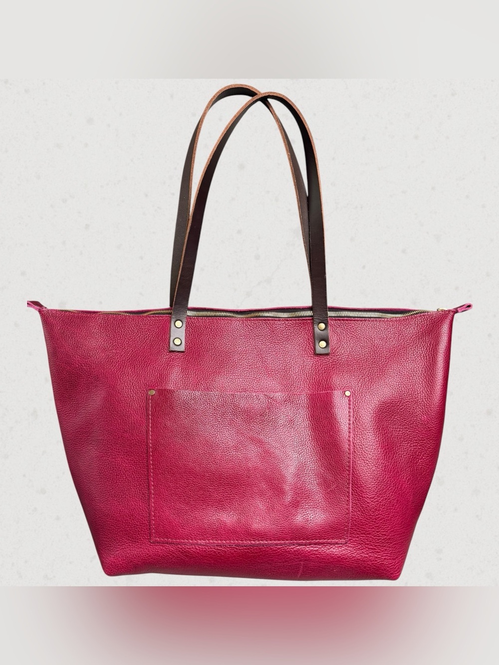 Portland Leather Orchid Oversized Tote Zip with Dark Brown Handles
